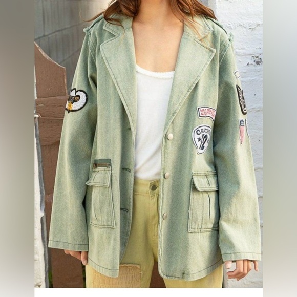 Kennedy Distressed Long Sleeve Military Jacket in Matcha - Picture 11 of 16